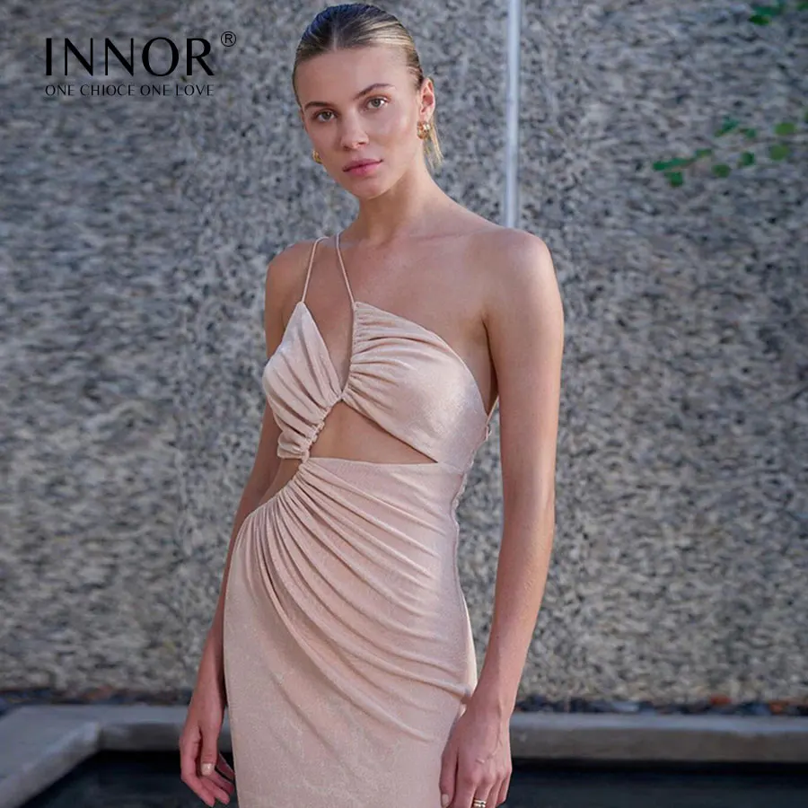 Однотонное ажурное Сексуальное Женское Платье L27 INNOR летнее облегающее