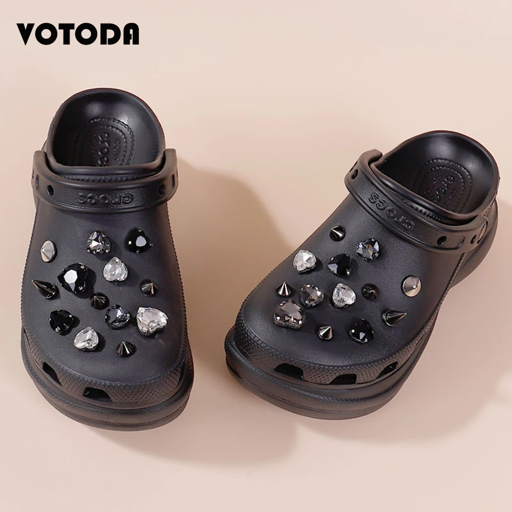 Charm Croc Set Bling Rhinestones Metal Rivets Shoe Accessories DIY Charms Buckle Fashion Sandal Clogs Shoe Decoration Girl Gift