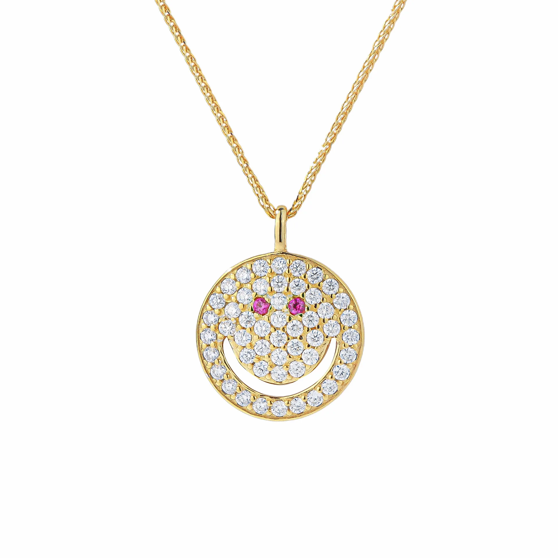 

Women S925 Silver Lab Grown Diamond Moissanite Hollow out Smiley face Pendant Necklace Jewelry for Birthday Party