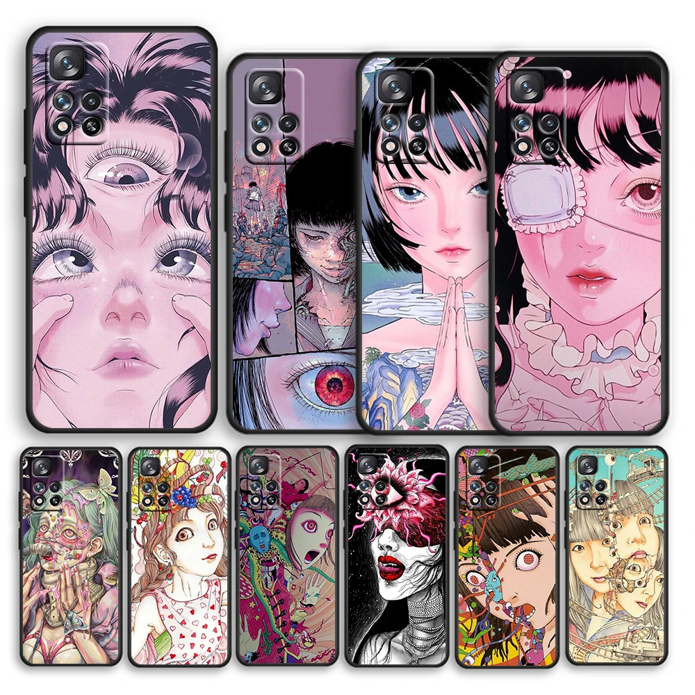 

shintaro kago Horror cartoons Black Phone Case For Xiaomi Redmi Note 12 10 11 9 Pro Plus Speed 11E 11S 11T 10S 9T 8T 5G