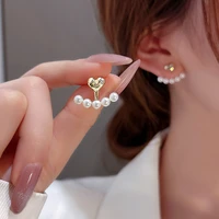 2022 new elegant metal heart shaped back hanging pearl earrings korean fashion jewelry for woman girls accessories wholesale