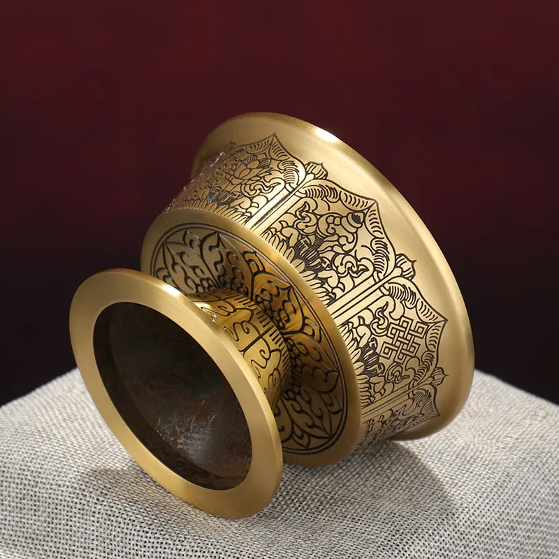 Decoration Trays Tibetan Bowl Pure Copper Water Supply Carved Tribute Cup For Buddha In Hall Tabletop |