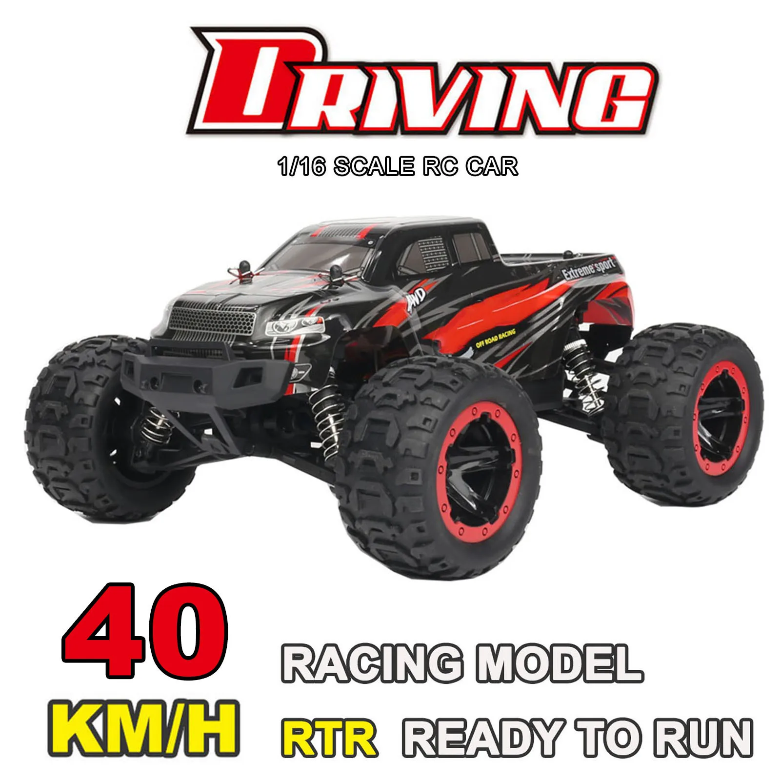 

Hobby Off-Road Truck Racing RC Car High Speed 40km/h All-Terrain 1/16 2.4GHz Racing Car 4WD RTR Toy for Kids Boys 2 Battery