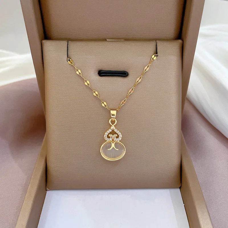 

316L Stainless Steel Luxury Opal Gourd Stone Necklace High-end Sense Party Accessories For Women Girls Birthday Gifts