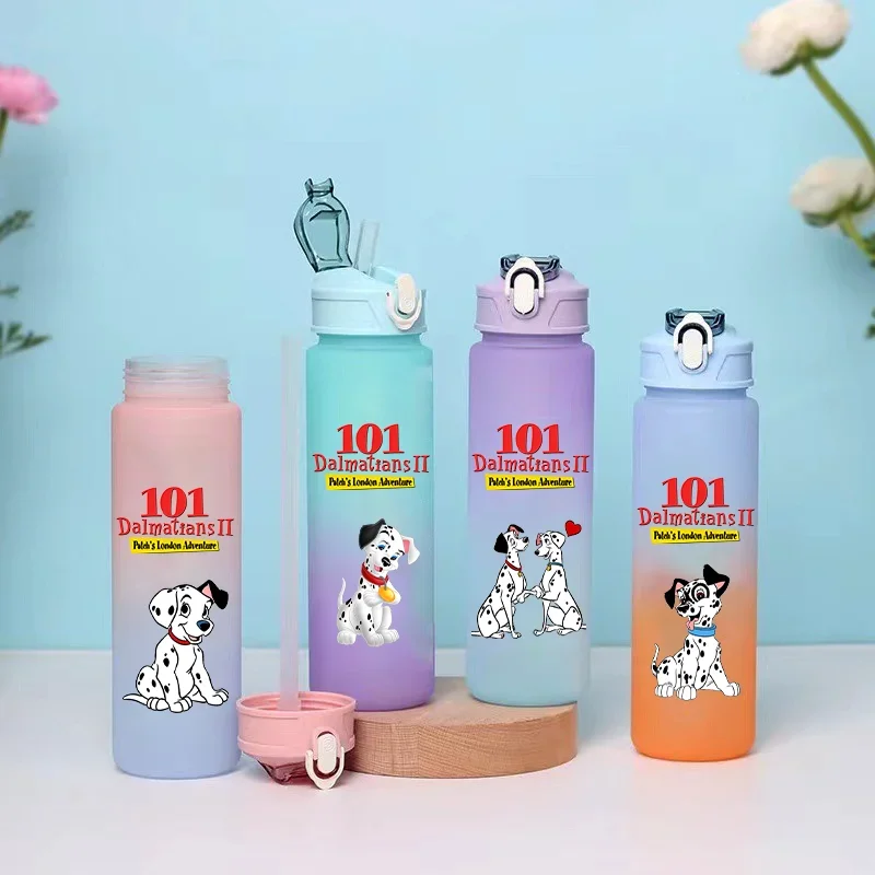 750ML 101 Dalmatians Children's Plastic Straw Water Cup Student Outdoor Leak Proof Bottle Portable Gradient