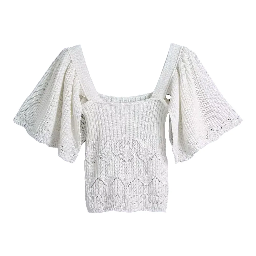 

Женский трикотажный топ с оборками DiYiG, облегающий свитер в стиле ретро с квадратным вырезом и коротким рукавом, шикарный пуловер для женщин...