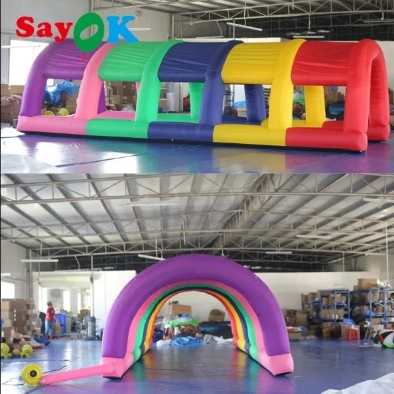 

SAYOK 8m Inflatable Rainbow Tunnel Entrance Inflatable Exhibition Structure Archway Tent Car Tunnel for Party Advertising Events