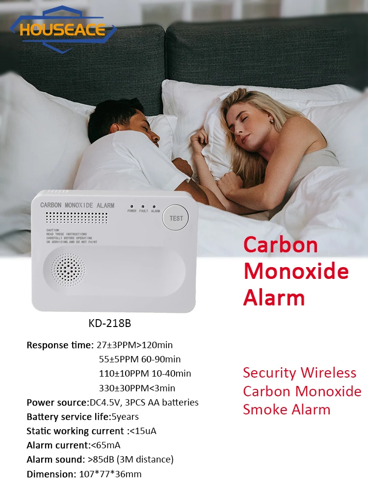 Enlarge HOUSEACE Carbon Monoxide Smoke Alarm Wireless High Sensitivity Smart Combustible Gas Detector In Home 10 Year Life KD-218B