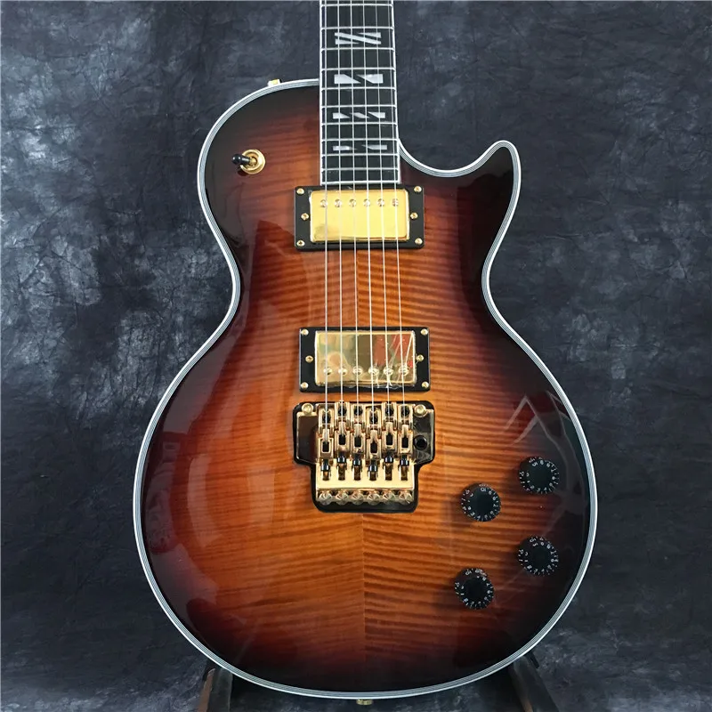 

LP custom electric guitar high quality instrument, optional color, good tiger pattern, with vibrato. Gold accessories