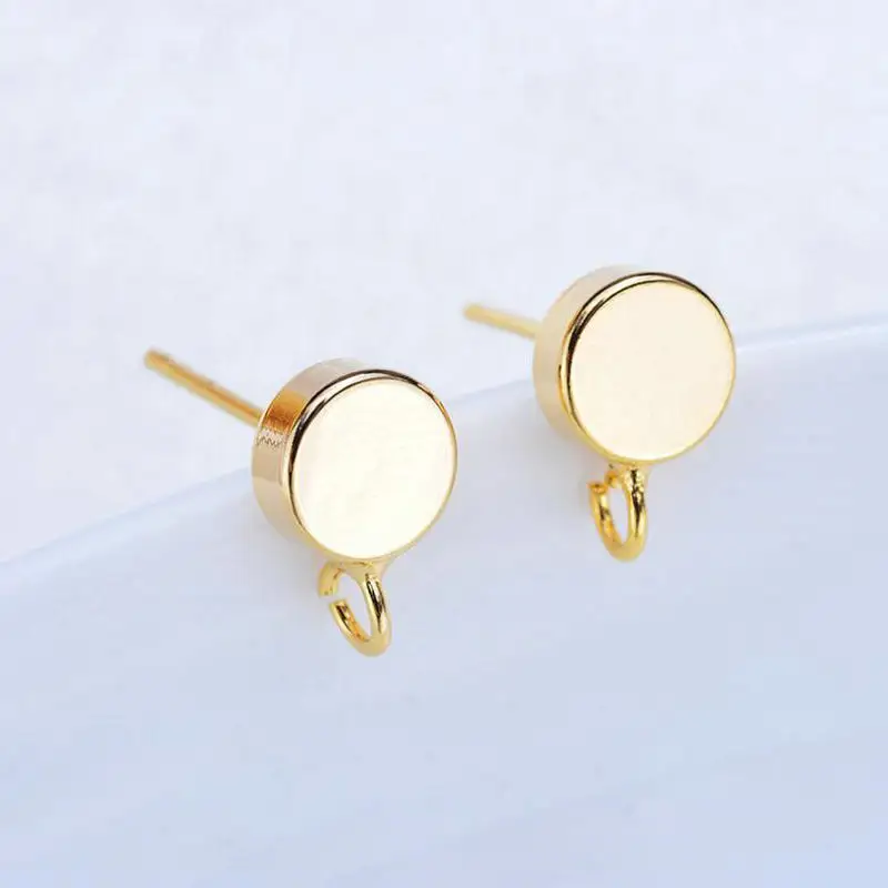 6MM 14K Gold Color Plated Brass Round Stud Earrings High Quality Jewelry Making Supplies Diy Accessories