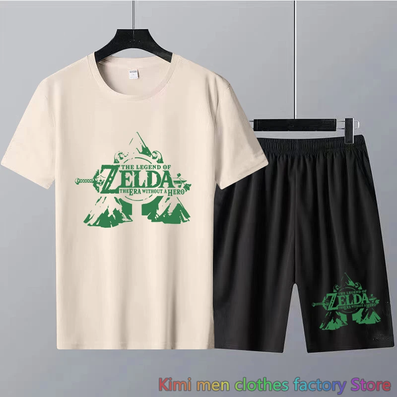 Summer Tracksuit Cotton Set Men Zelda Fans printing TShirts Shorts Sets 2 Piece Outfits Sets for Men Zelda Tears of The Kingdom