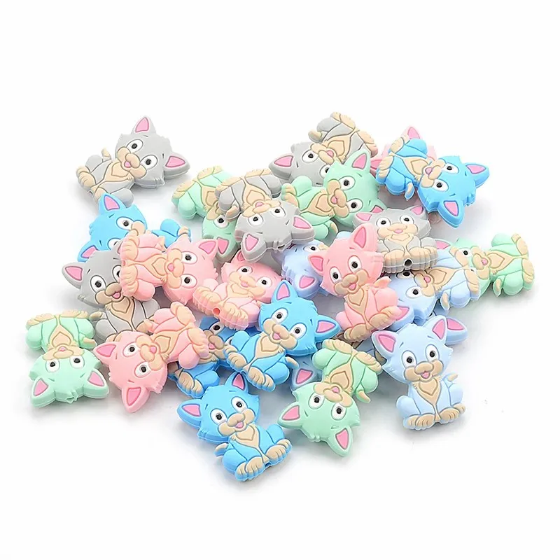 

LOFCA Cat Silicone Beads 5pcs BPA Free Baby Teething Bead Teething Beads Food Grade Nursing Chew Silicone Beads Baby Teether