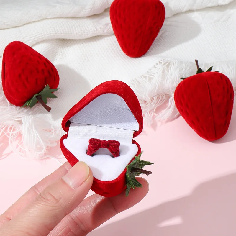 

1 Pcs Strawberry Ring Box Earrings Jewelry Storage Box Exquisite Small Case Creative Birthday Gift For Women Men Wholesale