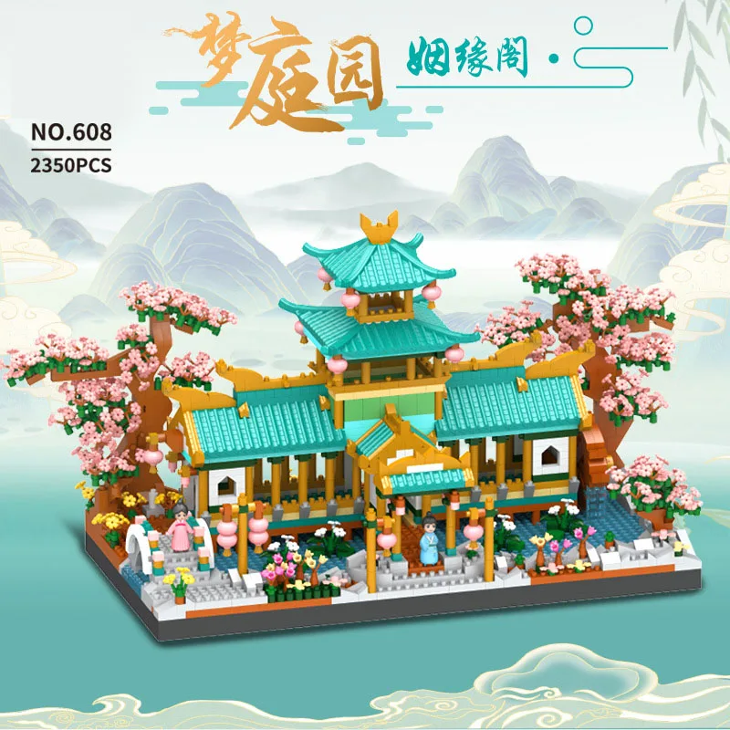 

Mythological Architecture Micro Daimond Block China Marriage Pavilion Figure Building Bricks Educational Toy Assemble Nanobricks