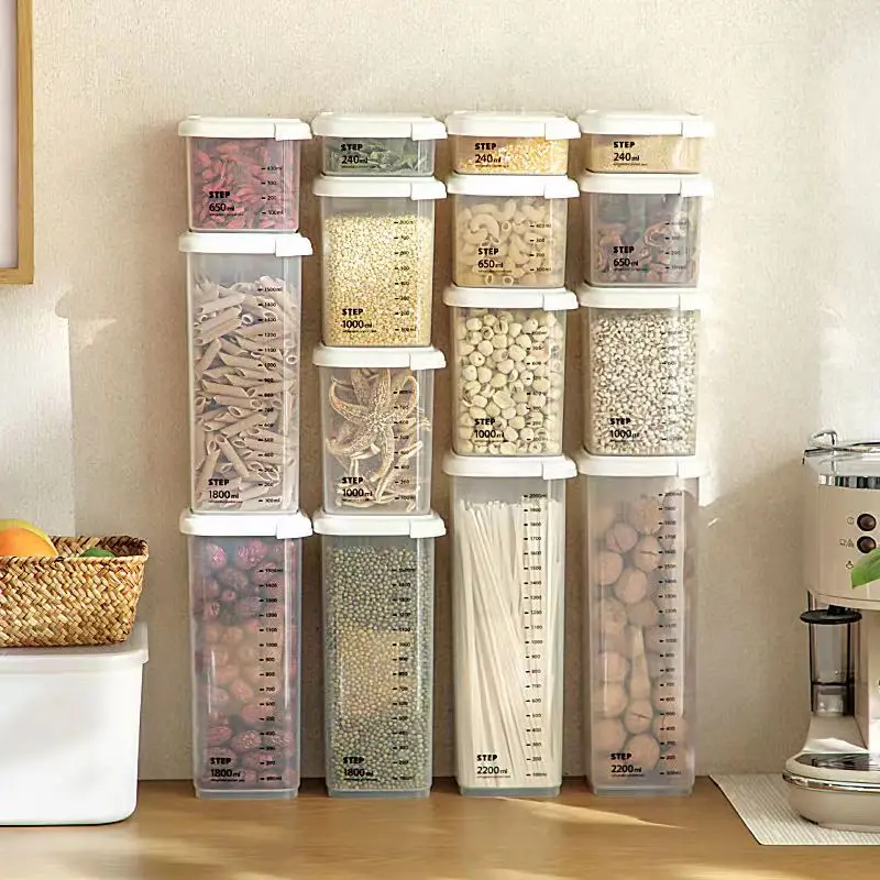 

Kitchen Multigrain Storage Tank Square Transparent Refrigerator Sealed Storage Tank With Graduated Plastic Crisper Noodle Box