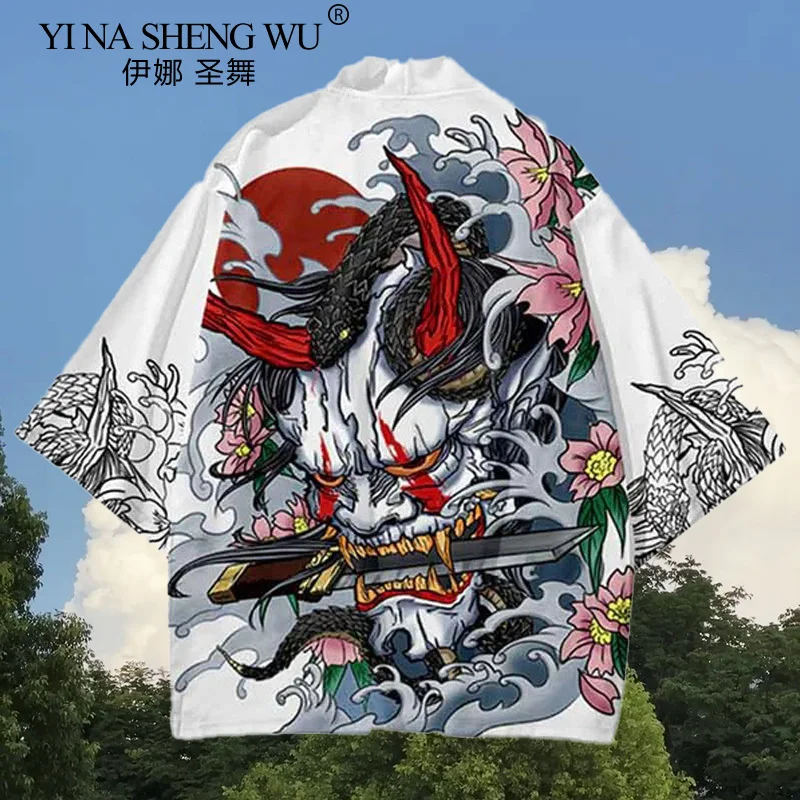 Летний кардиган со змеиным принтом демона мужской китайский дракон японское