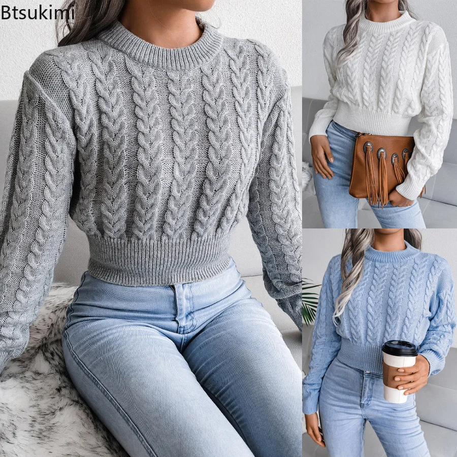 

Autumn Winter Women Knitted Sweater Twist Waist Knitted Top for Ladies Long Sleeve Sweater Pullovers for Women O-Neck Knitwear