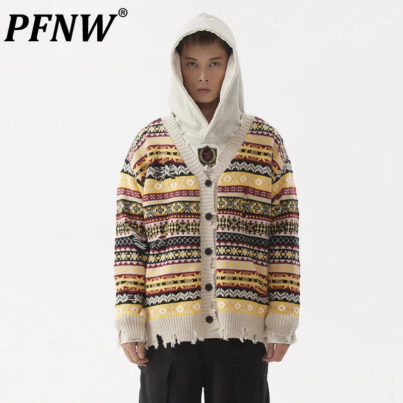 PFNW Американский винтажный мужской кардиган вязаные топы нишевый дизайн потертый