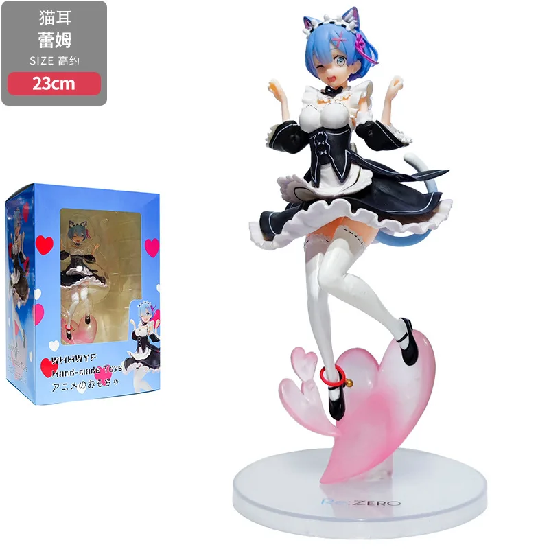 New 23cm Ram Model Re:Life in a Different World from Zero Anime Girl Figures Cat Ear Rem Kawaii Colletable Kids Toys Gifts Box
