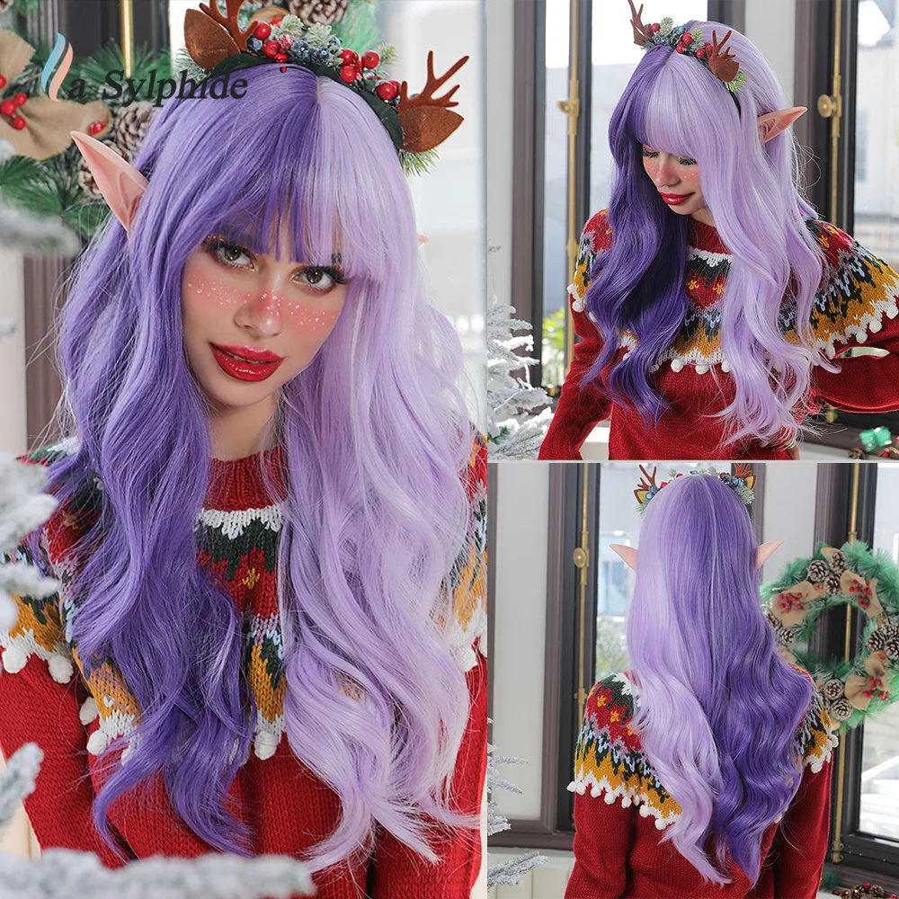 

La Sylphide Purple Wig with Bangs Synthetic Wigs for Woman Cosplay Wave Lolita Halloween Party Heat Resistant Hair