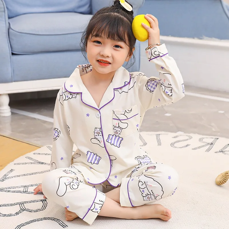 

Весенний детский пижамный комплект 2023 Sanrio Kawaii Anime Kuromi Cinnamoroll милый мультяшный для мальчиков и девочек хлопковый топ с длинным рукавом для дома