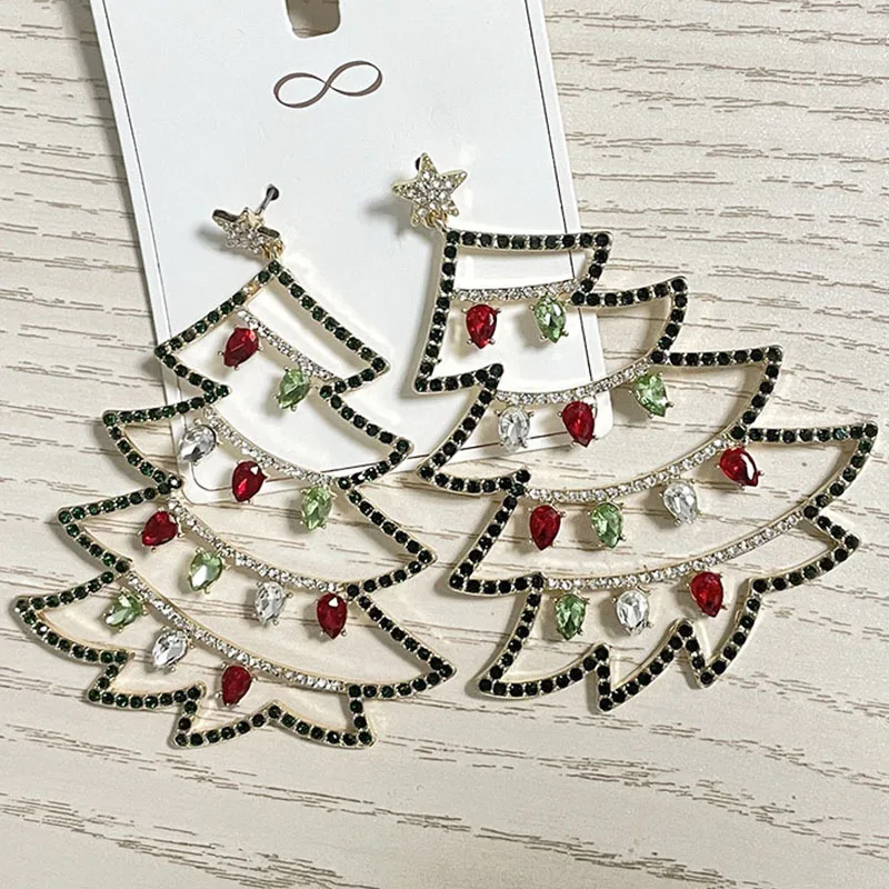 

Fashion Christmas Day Ornaments Christmas Tree Alloy Hot Diamonds Women's Earrings