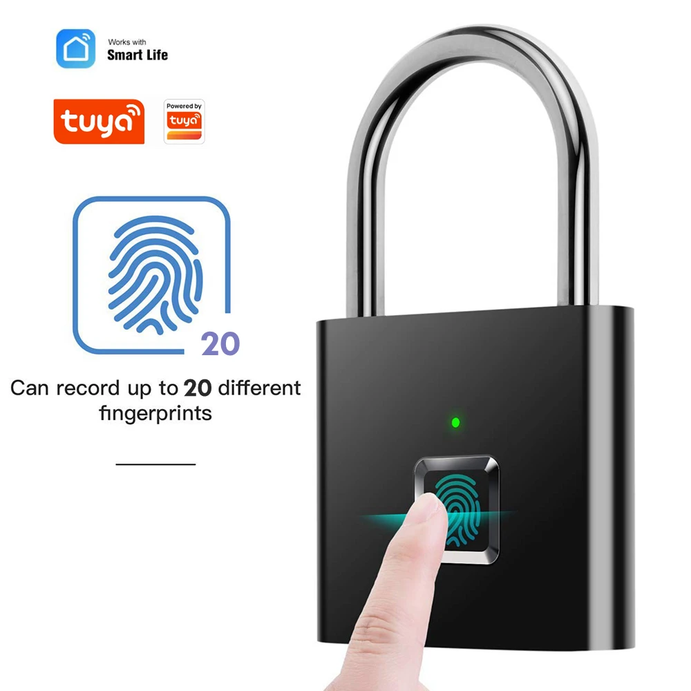 Tuya Smart Home Smart Lock Fingerprint Padlock USB Rechargeable Digital Electronic Lock Waterproof Keyless Security Protection
