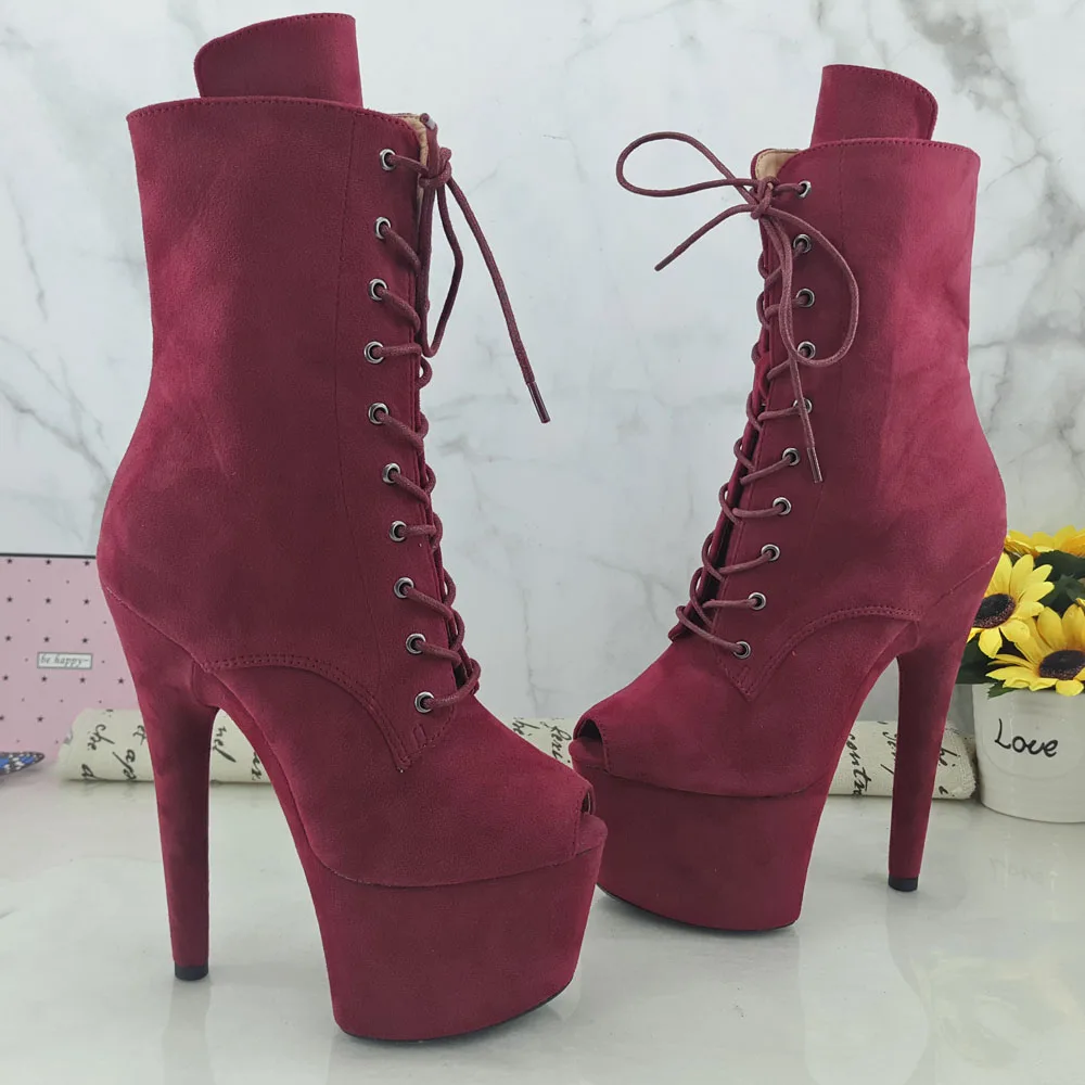 Leecabe 7inche Pole dance boot with suede covered High Heel platform open toe Pole Dance shoes