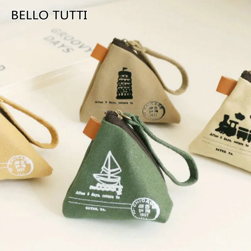 

BELLO TUTTI 2022 New Retro Zongzi Coin Purse Women's Mini Canvas Art Cute Change Bag Men Key Bag Girl Zipper Short Small Wallet