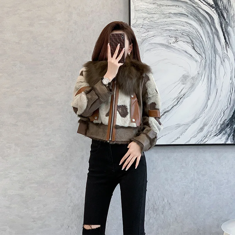 Fur coat women's short 2022 new winter warm wide edition color matching small rabbit fur Jacket