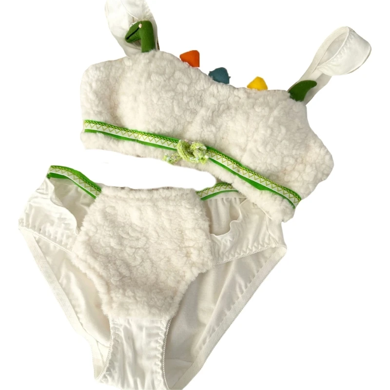 95AB женский милый маленький динозавр 2 шт. флисовый плюшевый бюстгальтер и трусики