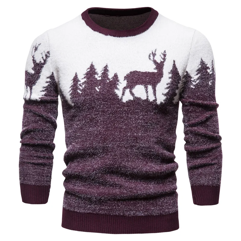 Мужской свитер с круглым вырезом, с принтом рождественской елки