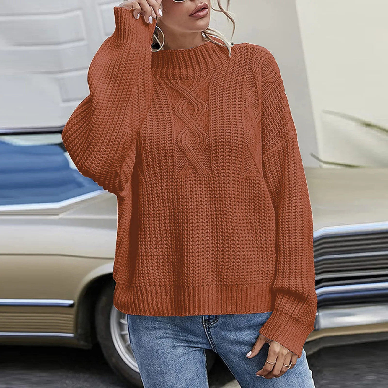 

Solid Pullover Ribbed Knitted Sweater Autumn Winter Clothes Women 2023 High Neck Long Sleeve Slim Basic Woman Sweaters Tops