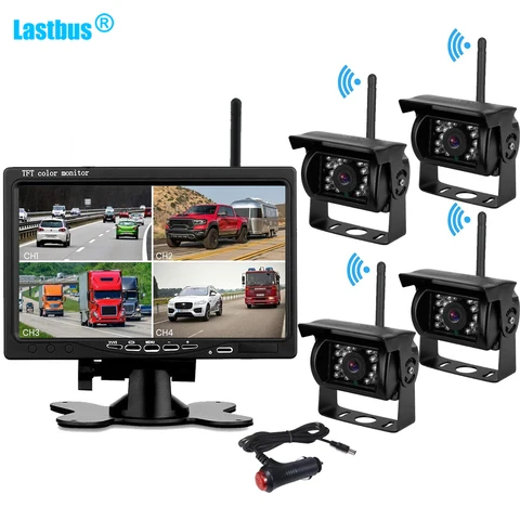 Lastbus 7 "IPS экран четырехразъемный монитор с беспроводной цифровой резервной камерой ночного видения водонепроницаемый для каравана автобуса прицеп RV