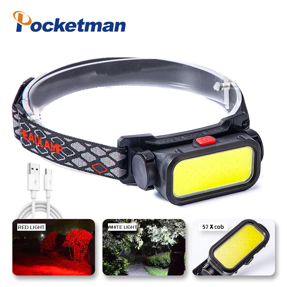 

Pocketman Led COB Headlamp USB Rechargeable Headlight High Lumens Waterproof Head Lamp Head Torch with Red Light Floodlight