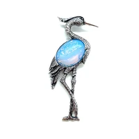 genting crane shaped zinc alloy inlaid natural stone brooch pendant 79x32mm charm making diy necklace brooch accessories 1pcs