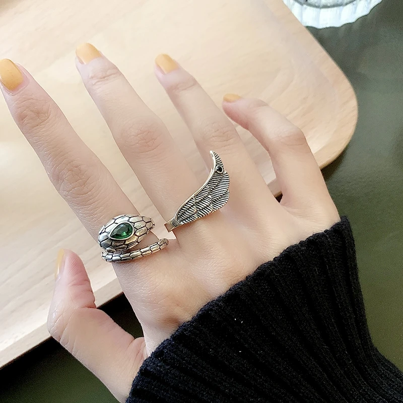 

Женское винтажное Открытое кольцо со змеей и крыльями ангела