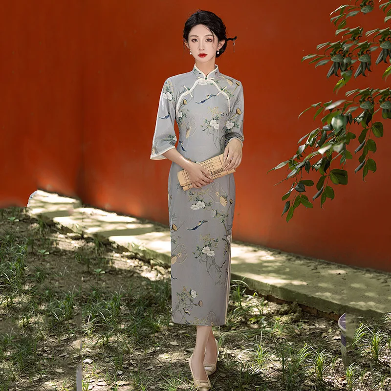 Традиционная китайская Осенняя Qipao длинная Улучшенная Женская юбка-Ципао для