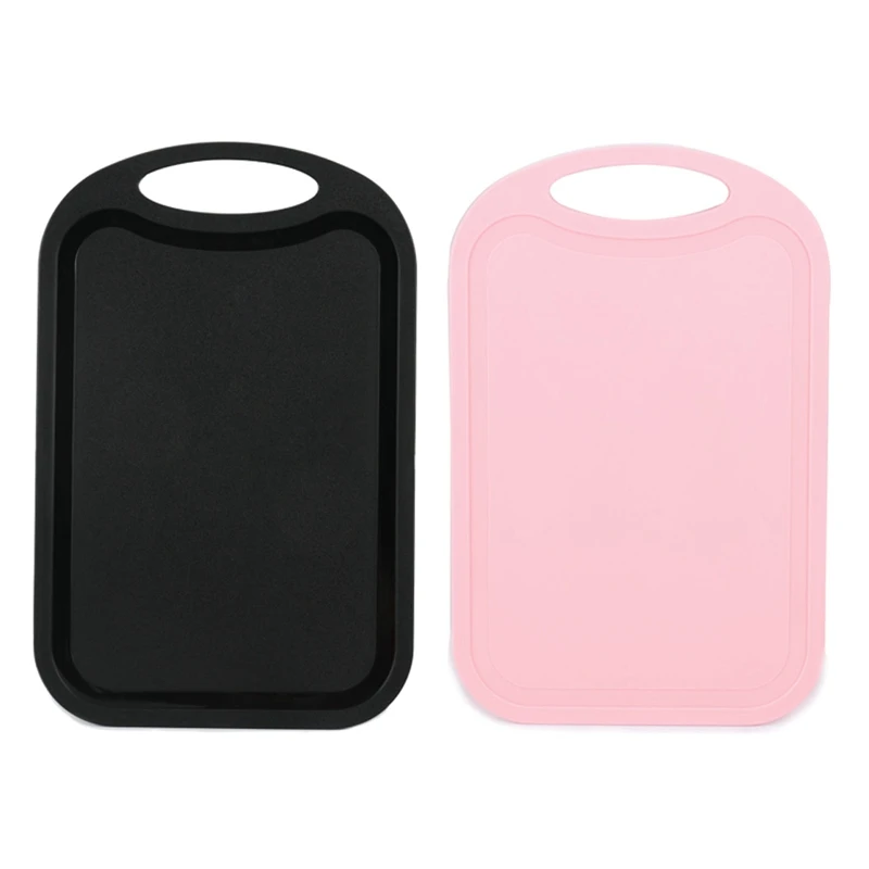 

Разделочная доска для мяса и овощей, пластиковый нескользящий разделочный блок с отверстием для подвешивания, черный и розовый цвета, 2 шт.