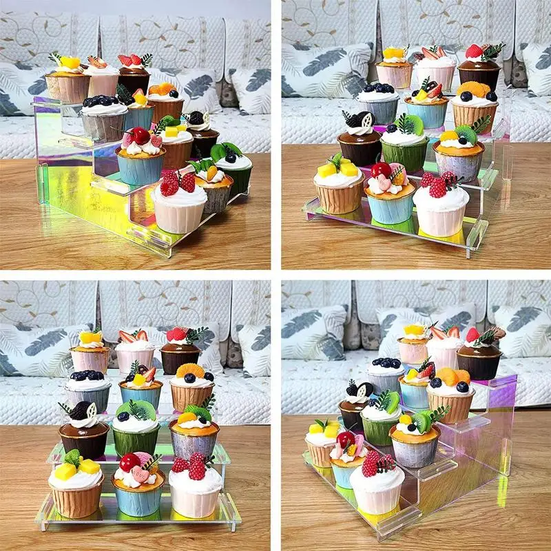 

Display Risers Acrylic Display Stand For Home Decor 4 Tiered Rectangle Iridescent Shelves Showcase Tabletop Rainbow Riser Rack