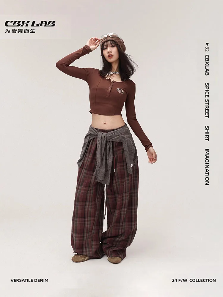 CBXLAB женские красные клетчатые винтажные рабочие брюки для уличных танцев