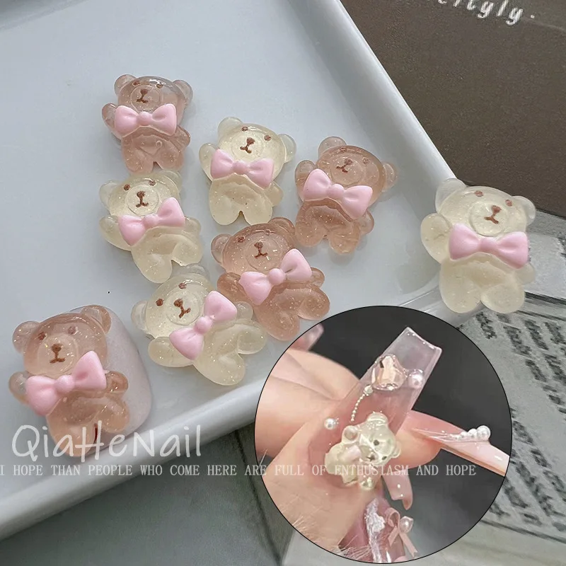 10 шт. miniso Ice полупрозрачный медведь бант мультяшные подвески для ногтей