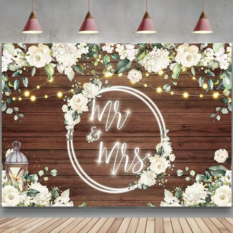 

White Floral Mr & Mrs Engagement Decorations Backdrop Couples Wedding Bride Ceremony Anniversary Bridal Shower Background