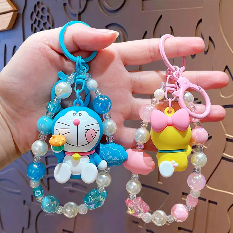 Брелки Doraemon с бусинами милая аниме цепочка для телефона фигурками героев