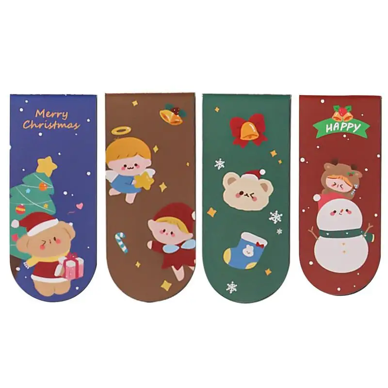 

New 1 pcs Christmas Bookmark Paper Reading Book mark Printing Pattern Book Page Marker Magnetic Page Clips Stationery Supplies