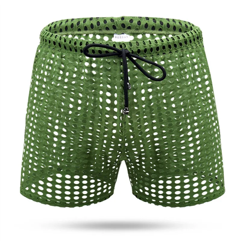 Men Mesh Underwear Sexy Boxers Gay Underpants Sleep Bottoms Low Waist Breathable See Through Penis Pouch Male Panties Shorts