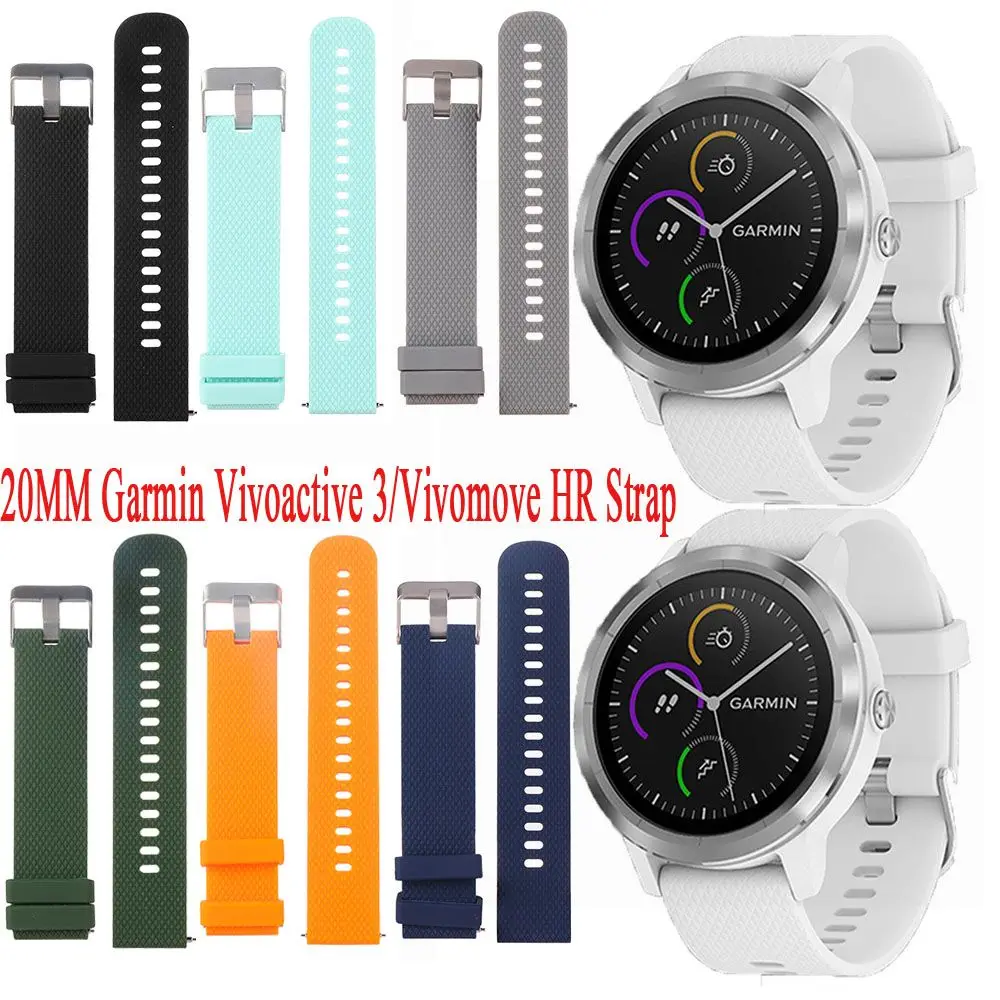 

For Garmin Vivoactive 3 / Vivomove HR 20MM Silicone Band Strap Bracelet Strap Classic Replacement Sport Wristbands