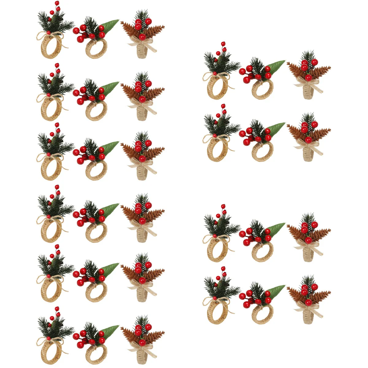 

30 Xmas Pine Cones Napkin Buckles Decorative Red Berry Napkin Ring Holder