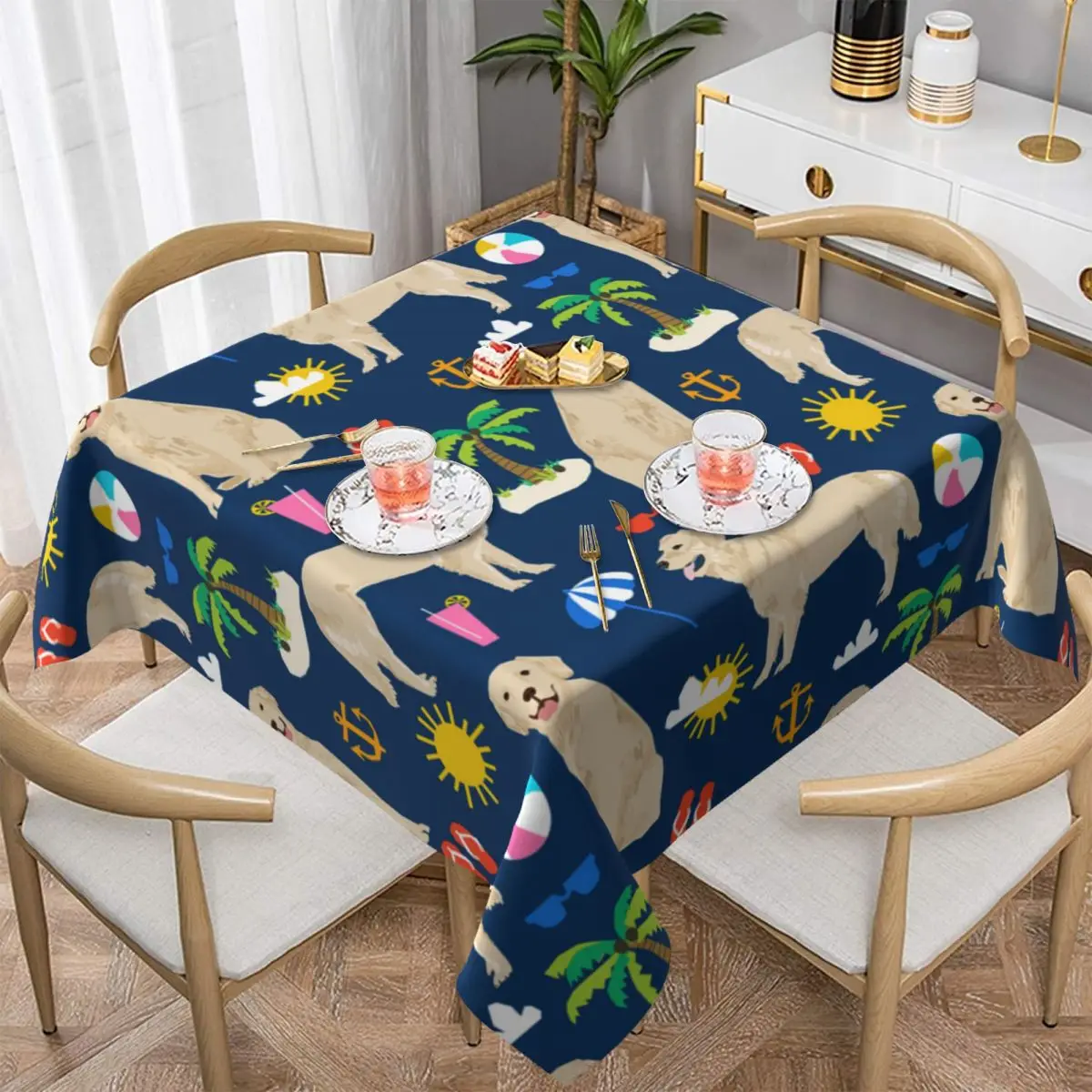 

Navy Golden Retriever Tablecloth Water Resistant Table Cloth Decorative Table Cover for Dining Table Buffet Parties Camping