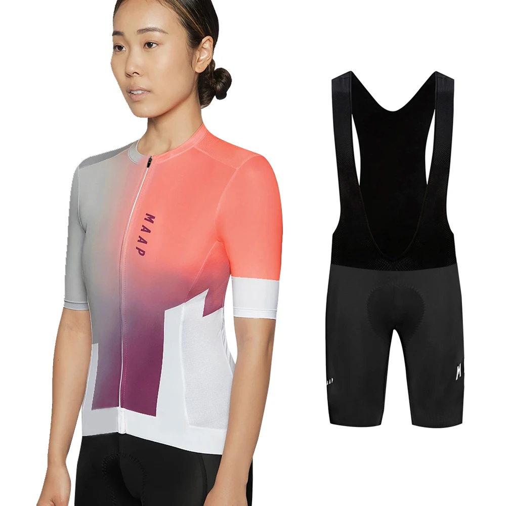 

MAAP Women's Summer Cycling Short Jersey Pants Sets Complete Shirts MTB Quick Dry Clothing Racing Bike Sleeve Suits Bicycle Bib